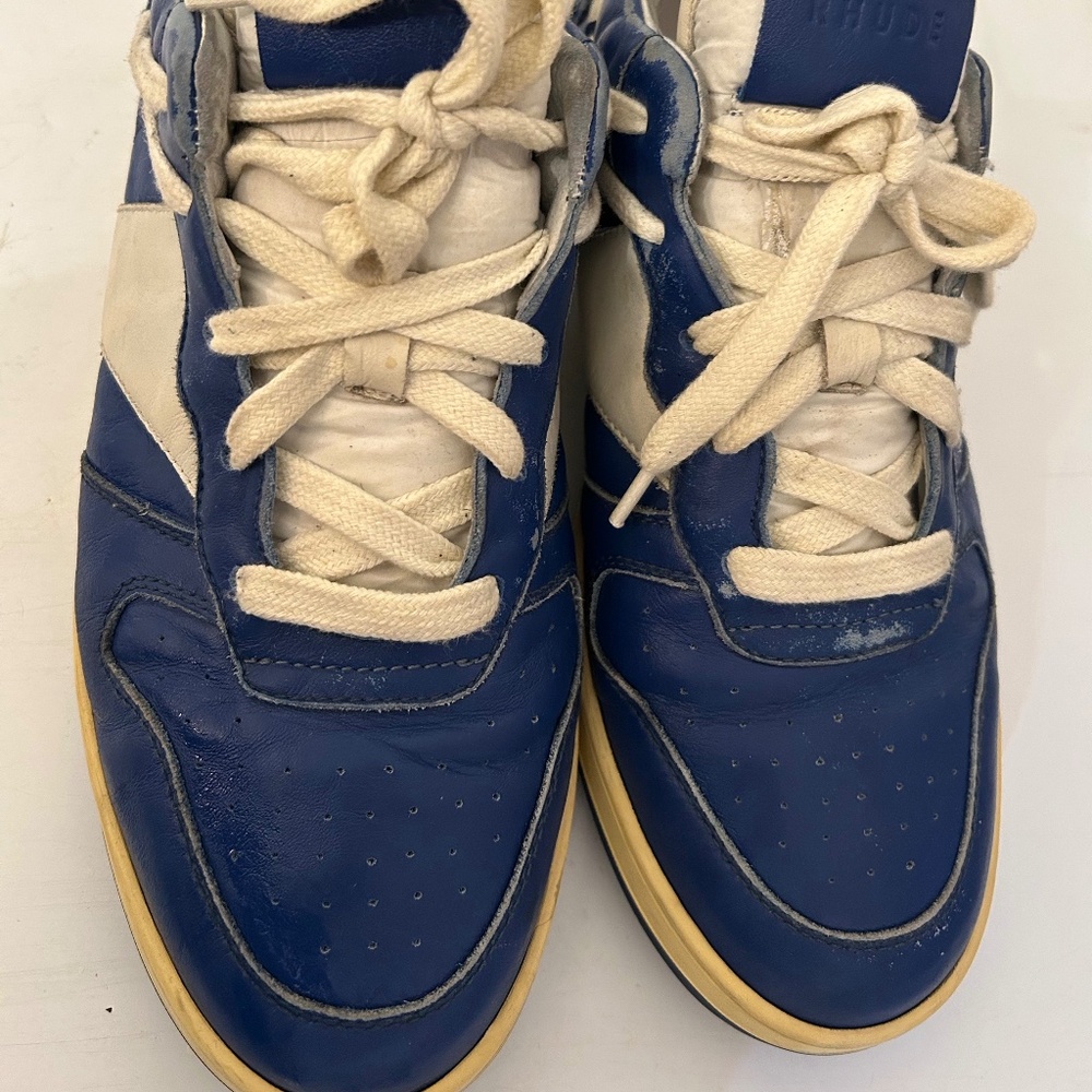 Men’s blue low top leather rhude sneakers size 8